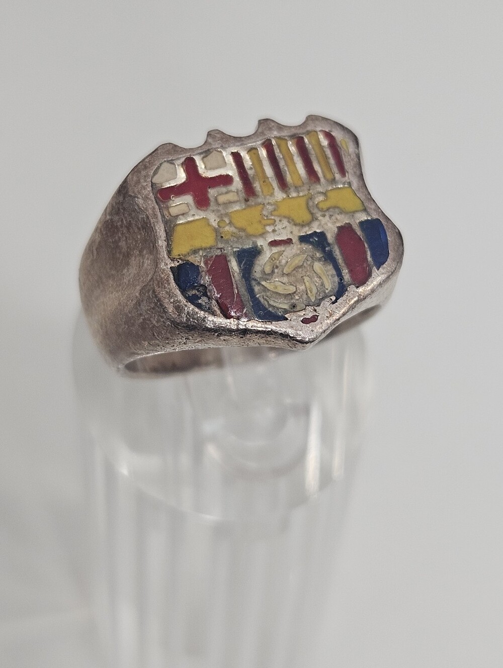 Vintage BSC 925 Barcelona Sporting Club Soccer Design Signet Ring Size 8 US